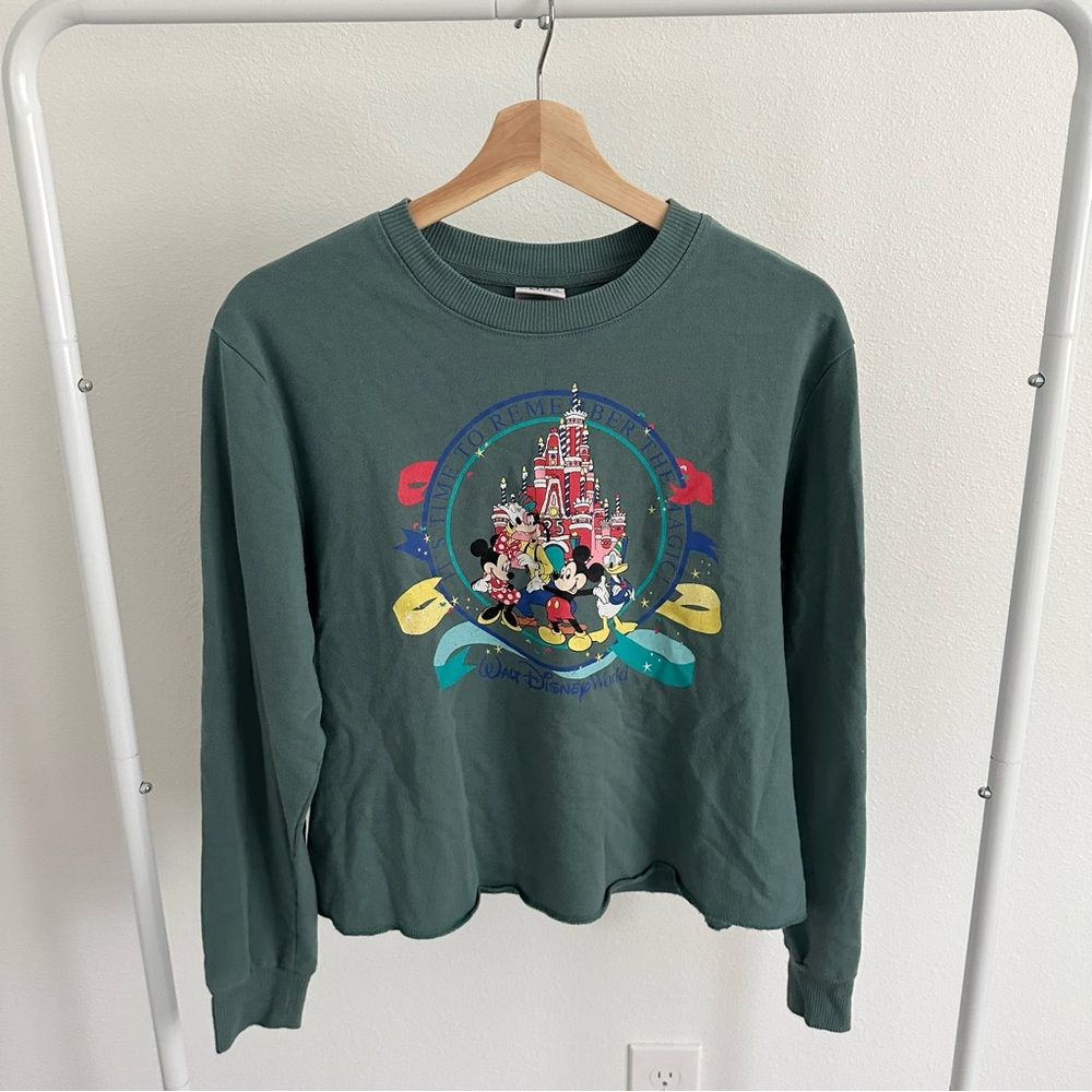 Disney Green Crewneck Sweatshirt with Mickey & Castle Graphic